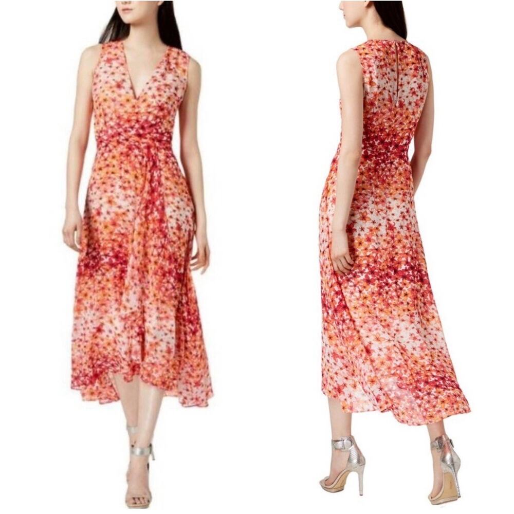 Calvin Klein Floral Midi Dress Woman 6 Multi Color Sleeveless Asymmetric Fairy